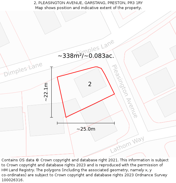 2, PLEASINGTON AVENUE, GARSTANG, PRESTON, PR3 1RY: Plot and title map