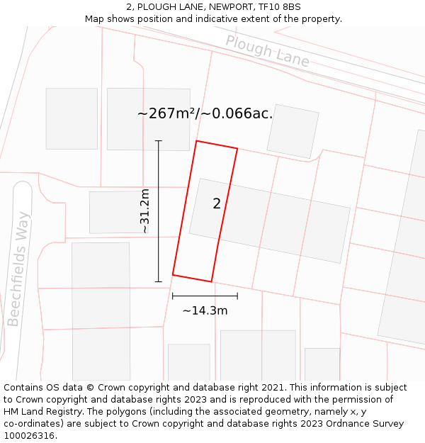 2, PLOUGH LANE, NEWPORT, TF10 8BS: Plot and title map