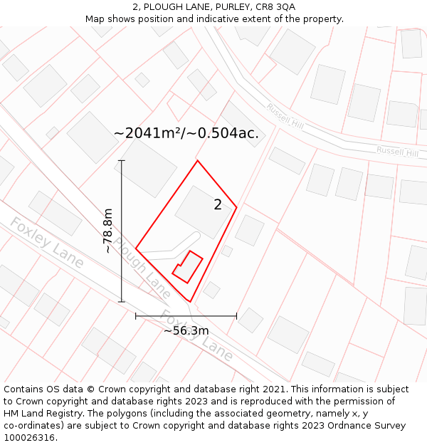 2, PLOUGH LANE, PURLEY, CR8 3QA: Plot and title map