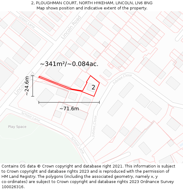 2, PLOUGHMAN COURT, NORTH HYKEHAM, LINCOLN, LN6 8NG: Plot and title map