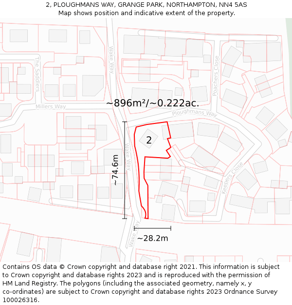 2, PLOUGHMANS WAY, GRANGE PARK, NORTHAMPTON, NN4 5AS: Plot and title map