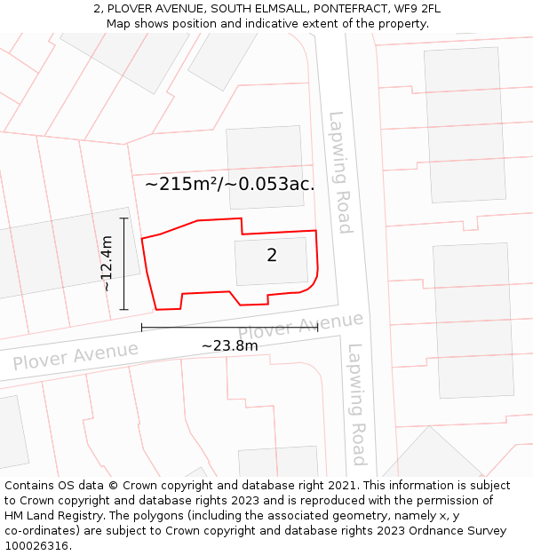 2, PLOVER AVENUE, SOUTH ELMSALL, PONTEFRACT, WF9 2FL: Plot and title map