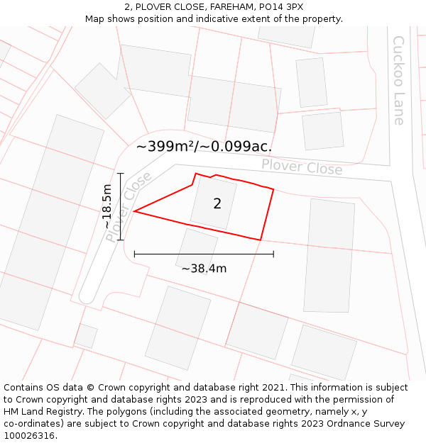 2, PLOVER CLOSE, FAREHAM, PO14 3PX: Plot and title map