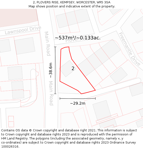 2, PLOVERS RISE, KEMPSEY, WORCESTER, WR5 3SA: Plot and title map