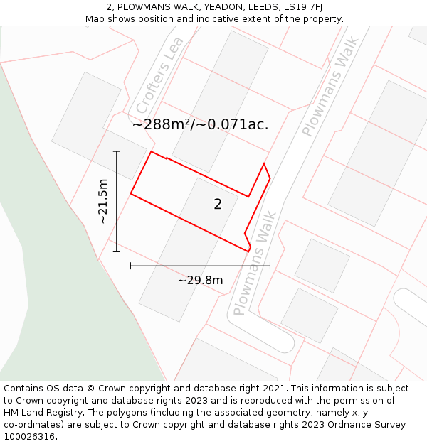 2, PLOWMANS WALK, YEADON, LEEDS, LS19 7FJ: Plot and title map