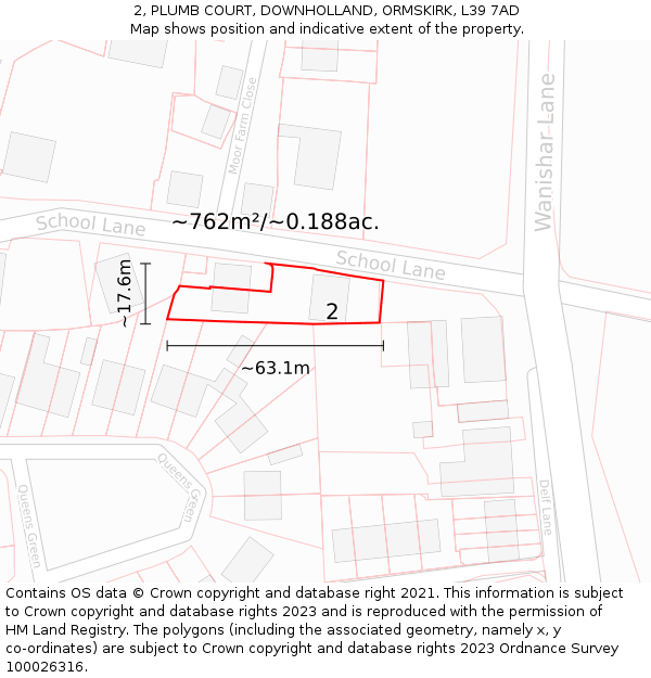 2, PLUMB COURT, DOWNHOLLAND, ORMSKIRK, L39 7AD: Plot and title map