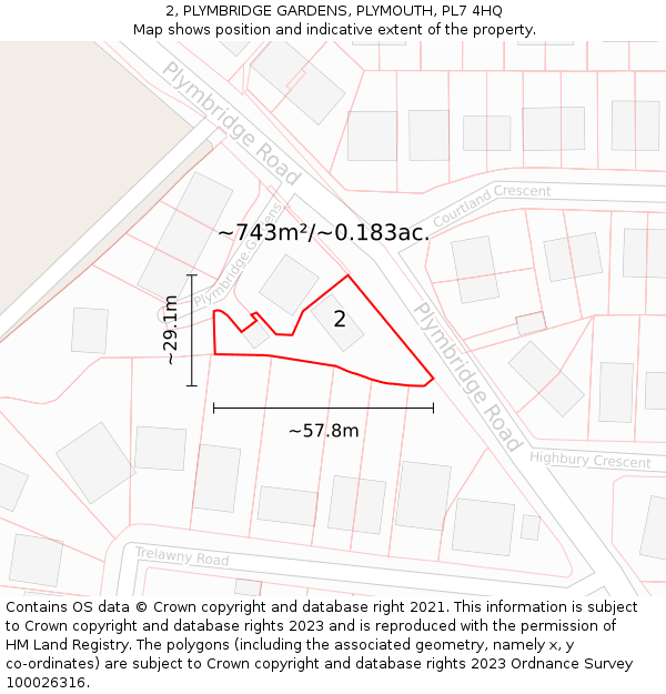 2, PLYMBRIDGE GARDENS, PLYMOUTH, PL7 4HQ: Plot and title map