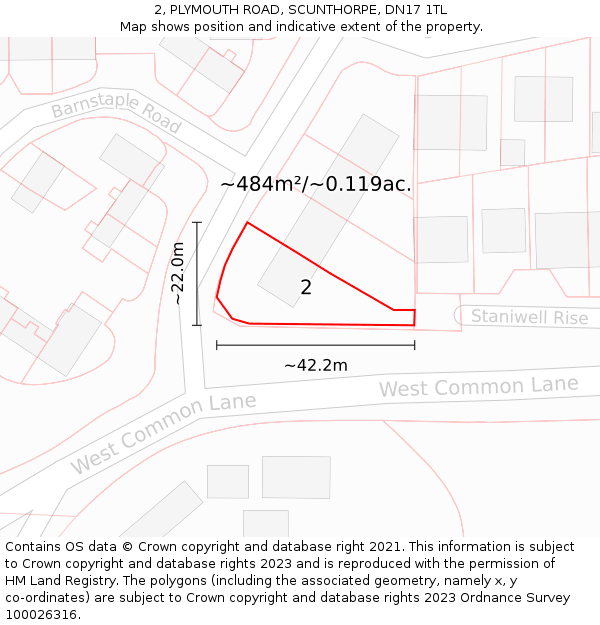 2, PLYMOUTH ROAD, SCUNTHORPE, DN17 1TL: Plot and title map