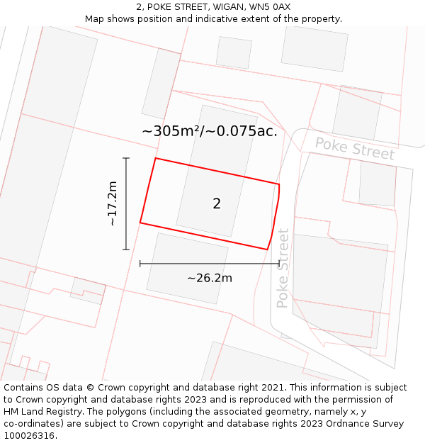 2, POKE STREET, WIGAN, WN5 0AX: Plot and title map