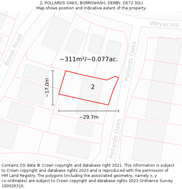 2, POLLARDS OAKS, BORROWASH, DERBY, DE72 3QU: Plot and title map