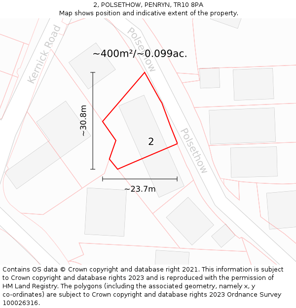 2, POLSETHOW, PENRYN, TR10 8PA: Plot and title map