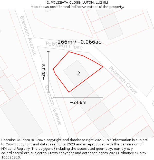 2, POLZEATH CLOSE, LUTON, LU2 9LJ: Plot and title map