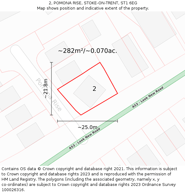 2, POMONA RISE, STOKE-ON-TRENT, ST1 6EG: Plot and title map