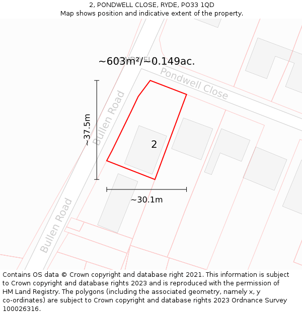 2, PONDWELL CLOSE, RYDE, PO33 1QD: Plot and title map