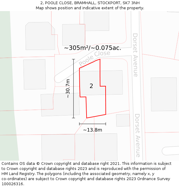 2, POOLE CLOSE, BRAMHALL, STOCKPORT, SK7 3NH: Plot and title map