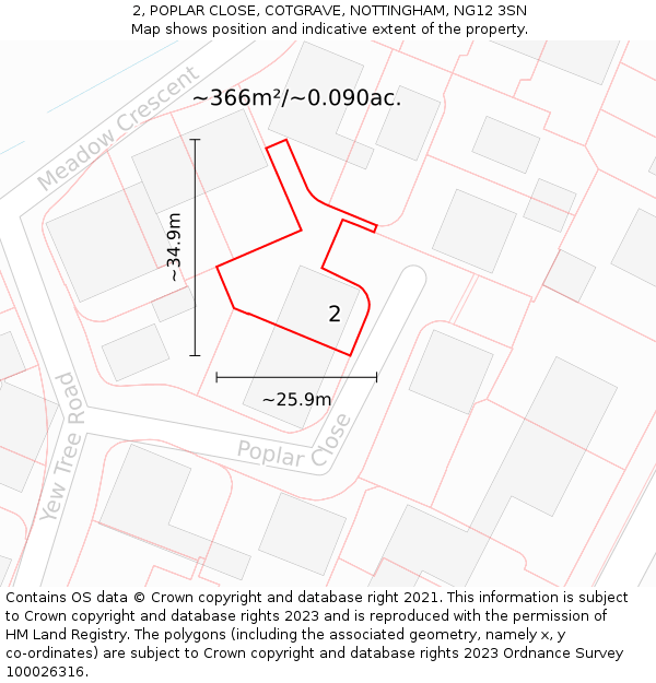 2, POPLAR CLOSE, COTGRAVE, NOTTINGHAM, NG12 3SN: Plot and title map