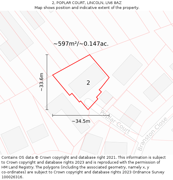 2, POPLAR COURT, LINCOLN, LN6 8AZ: Plot and title map