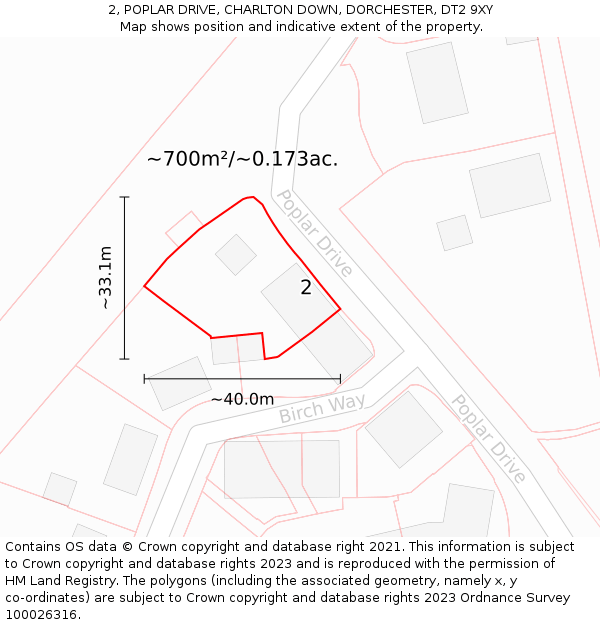 2, POPLAR DRIVE, CHARLTON DOWN, DORCHESTER, DT2 9XY: Plot and title map