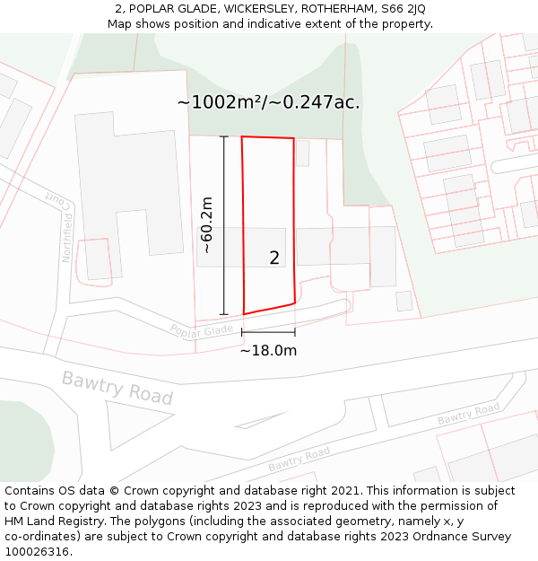 2, POPLAR GLADE, WICKERSLEY, ROTHERHAM, S66 2JQ: Plot and title map