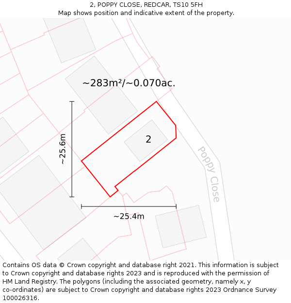 2, POPPY CLOSE, REDCAR, TS10 5FH: Plot and title map