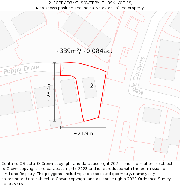 2, POPPY DRIVE, SOWERBY, THIRSK, YO7 3SJ: Plot and title map