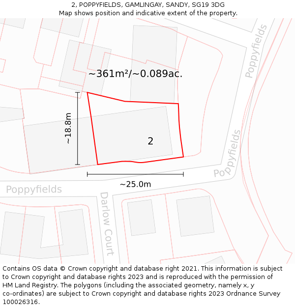 2, POPPYFIELDS, GAMLINGAY, SANDY, SG19 3DG: Plot and title map