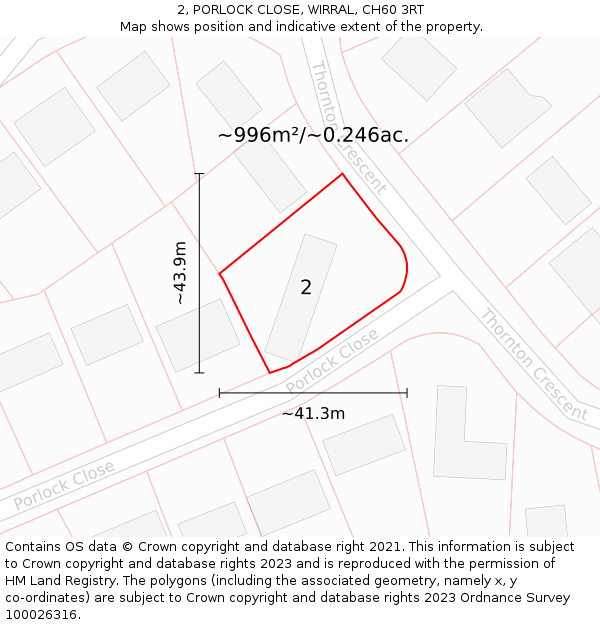 2, PORLOCK CLOSE, WIRRAL, CH60 3RT: Plot and title map