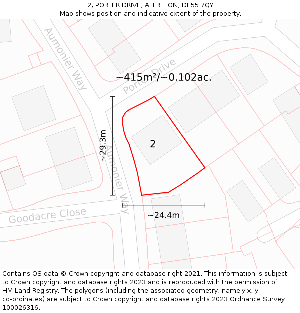 2, PORTER DRIVE, ALFRETON, DE55 7QY: Plot and title map