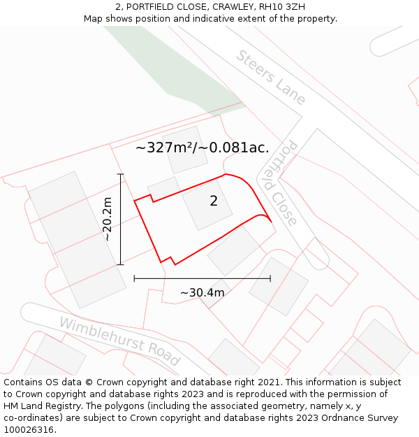 2, PORTFIELD CLOSE, CRAWLEY, RH10 3ZH: Plot and title map