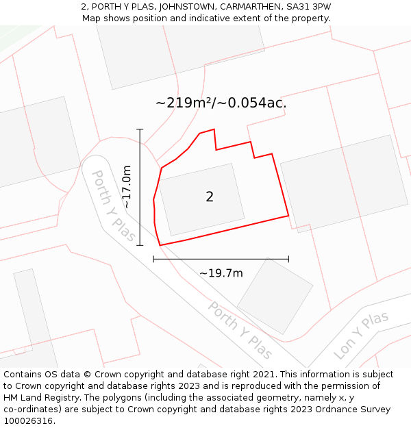 2, PORTH Y PLAS, JOHNSTOWN, CARMARTHEN, SA31 3PW: Plot and title map