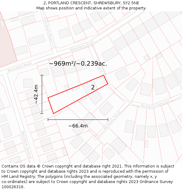 2, PORTLAND CRESCENT, SHREWSBURY, SY2 5NE: Plot and title map