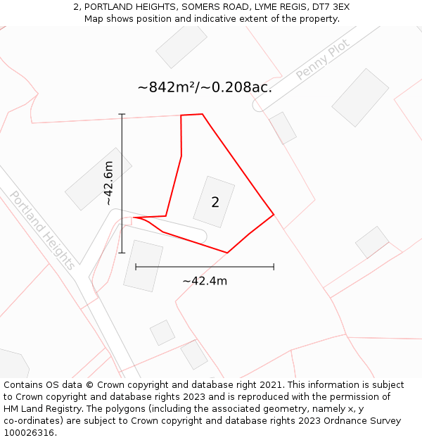 2, PORTLAND HEIGHTS, SOMERS ROAD, LYME REGIS, DT7 3EX: Plot and title map