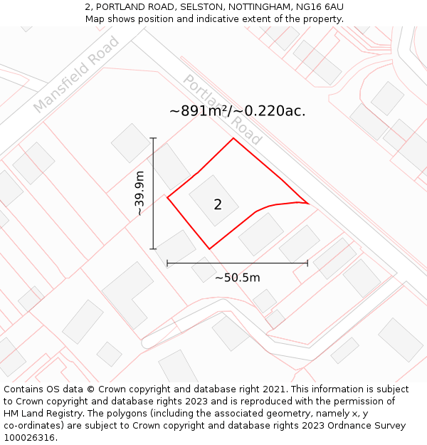 2, PORTLAND ROAD, SELSTON, NOTTINGHAM, NG16 6AU: Plot and title map