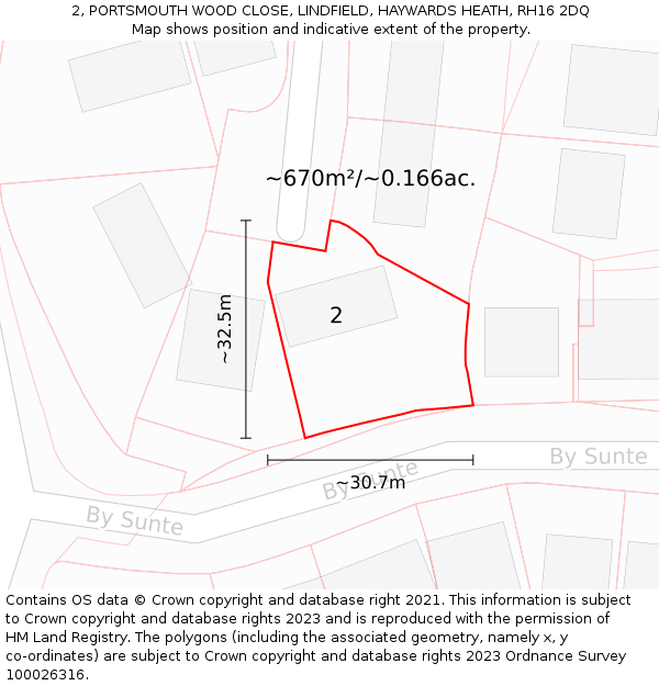 2, PORTSMOUTH WOOD CLOSE, LINDFIELD, HAYWARDS HEATH, RH16 2DQ: Plot and title map