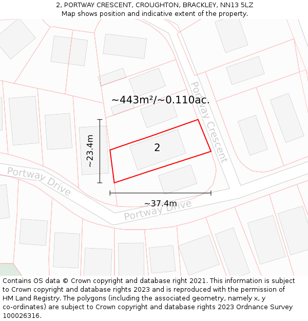 2, PORTWAY CRESCENT, CROUGHTON, BRACKLEY, NN13 5LZ: Plot and title map