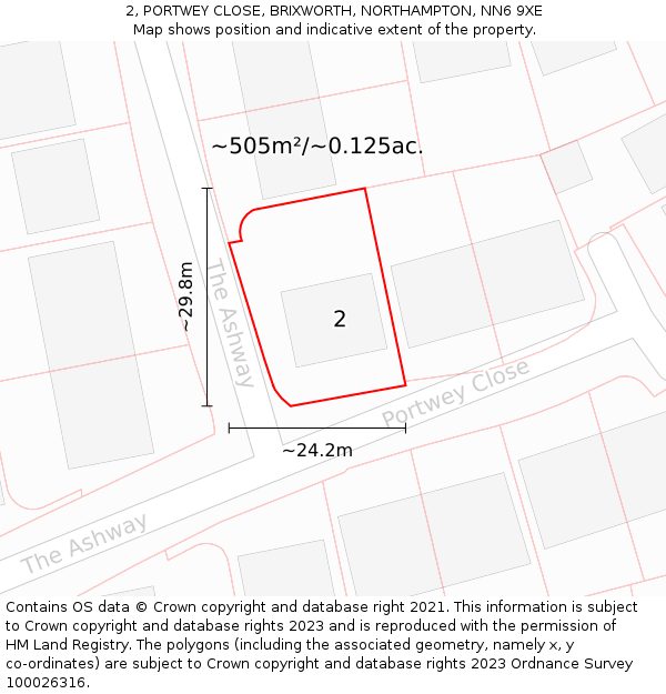 2, PORTWEY CLOSE, BRIXWORTH, NORTHAMPTON, NN6 9XE: Plot and title map