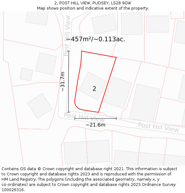 2, POST HILL VIEW, PUDSEY, LS28 9GW: Plot and title map