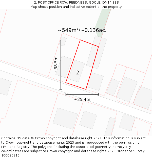 2, POST OFFICE ROW, REEDNESS, GOOLE, DN14 8ES: Plot and title map