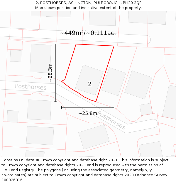 2, POSTHORSES, ASHINGTON, PULBOROUGH, RH20 3QF: Plot and title map