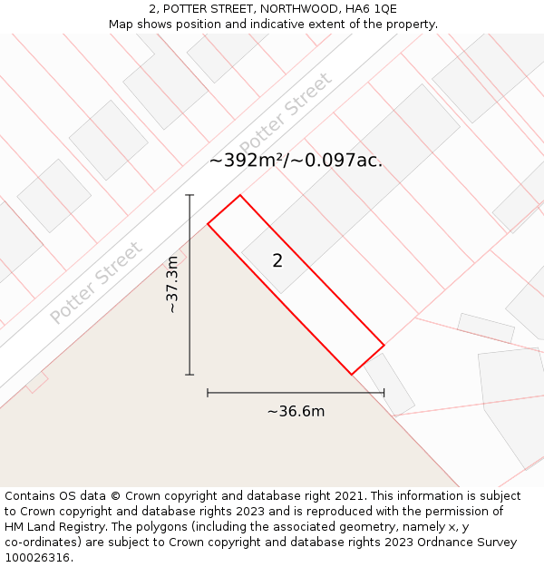 2, POTTER STREET, NORTHWOOD, HA6 1QE: Plot and title map