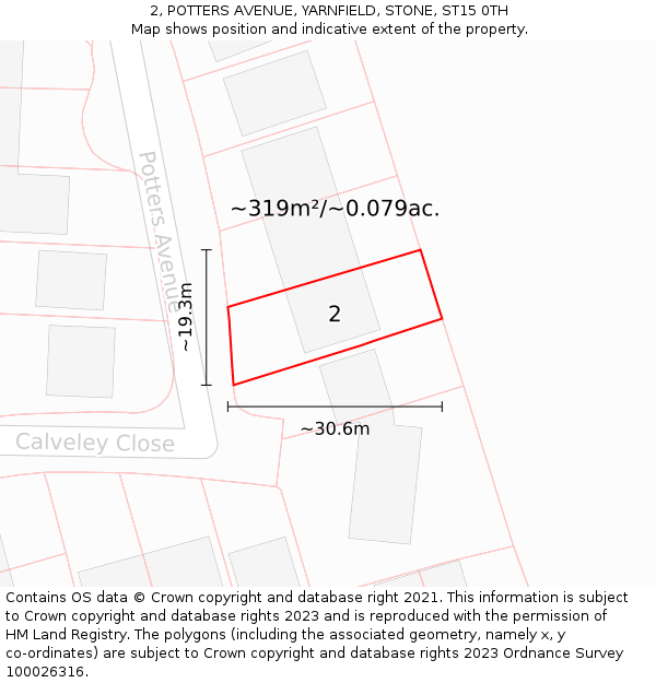 2, POTTERS AVENUE, YARNFIELD, STONE, ST15 0TH: Plot and title map