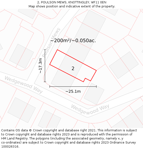 2, POULSON MEWS, KNOTTINGLEY, WF11 0EN: Plot and title map