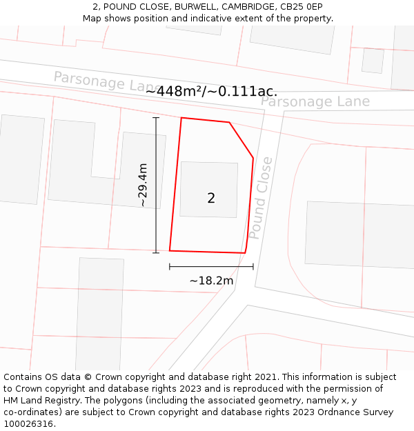 2, POUND CLOSE, BURWELL, CAMBRIDGE, CB25 0EP: Plot and title map