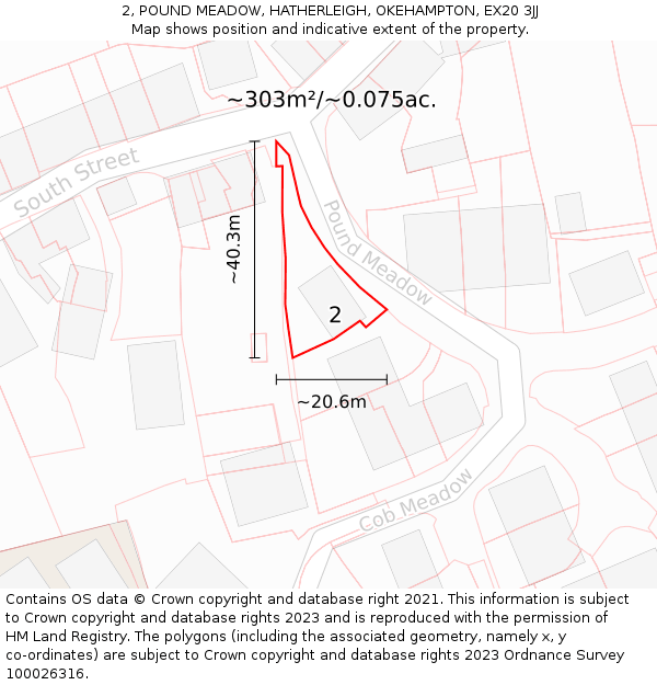 2, POUND MEADOW, HATHERLEIGH, OKEHAMPTON, EX20 3JJ: Plot and title map