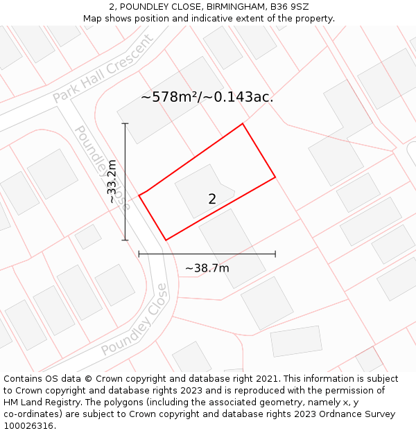 2, POUNDLEY CLOSE, BIRMINGHAM, B36 9SZ: Plot and title map