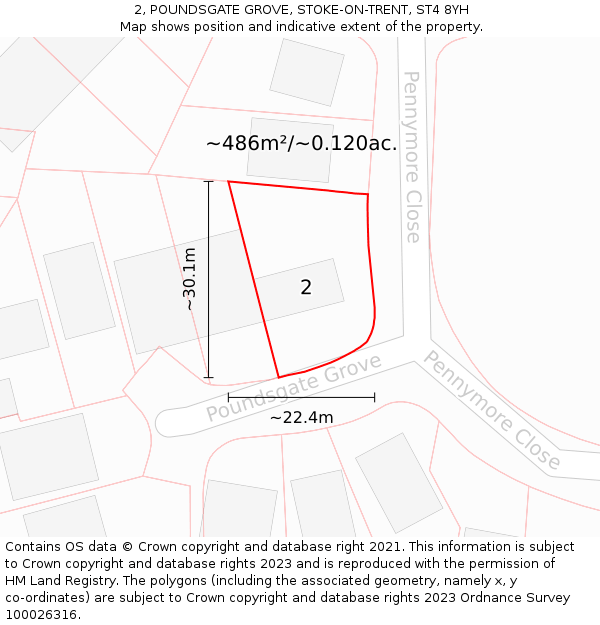 2, POUNDSGATE GROVE, STOKE-ON-TRENT, ST4 8YH: Plot and title map