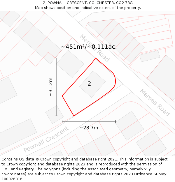 2, POWNALL CRESCENT, COLCHESTER, CO2 7RG: Plot and title map