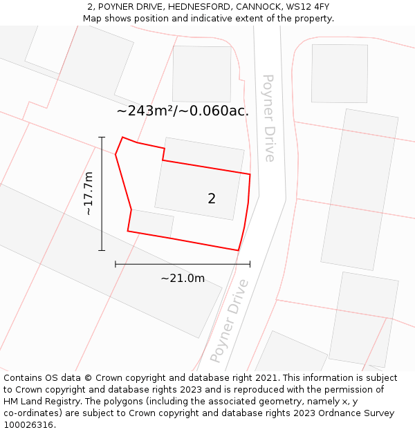 2, POYNER DRIVE, HEDNESFORD, CANNOCK, WS12 4FY: Plot and title map