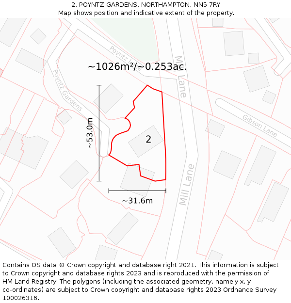 2, POYNTZ GARDENS, NORTHAMPTON, NN5 7RY: Plot and title map
