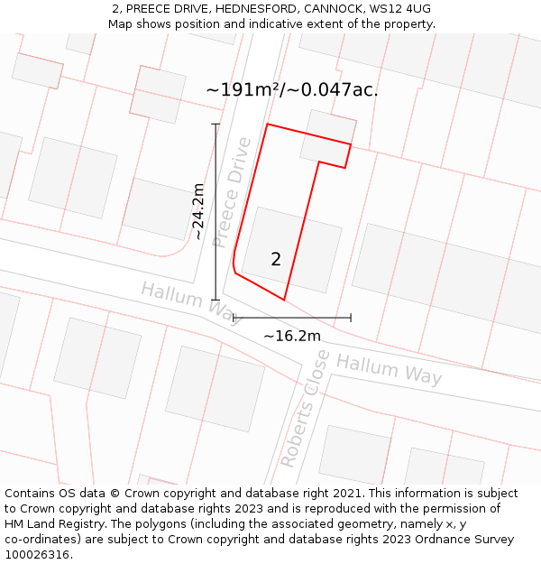 2, PREECE DRIVE, HEDNESFORD, CANNOCK, WS12 4UG: Plot and title map